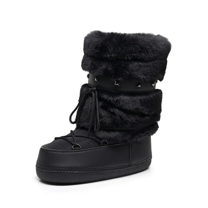 Women's Furry Boots New Warm Skiing Winter Boots Women Space Boots Trendy Ladies Winter Shoes Non-slip Girls Snow Boots