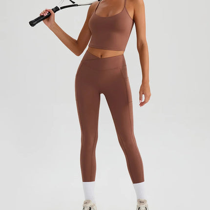 Women Gym Sports Leggings Workout Yoga Pants With Pockets High Waist Tights Fitness Pants Outdoors Running Training Trousers PlatiNum