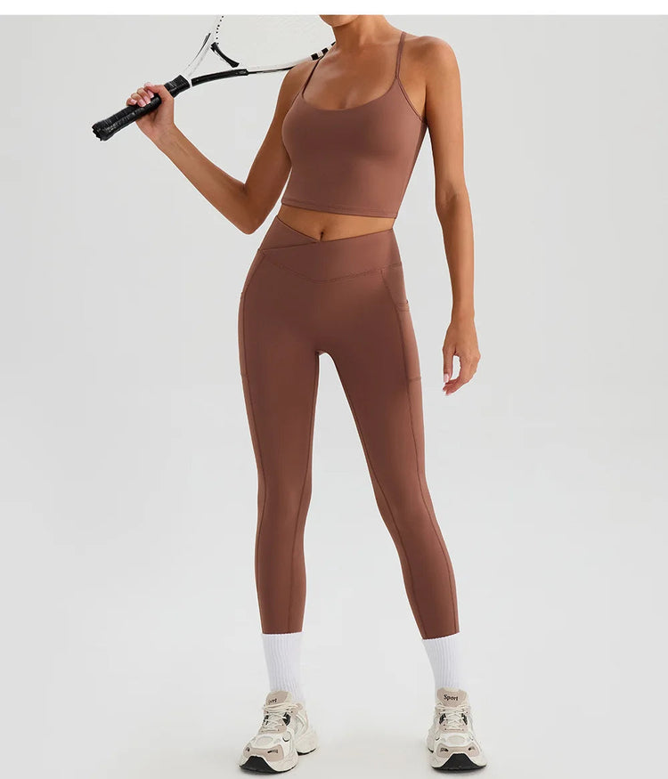 Women Gym Sports Leggings Workout Yoga Pants With Pockets High Waist Tights Fitness Pants Outdoors Running Training Trousers PlatiNum