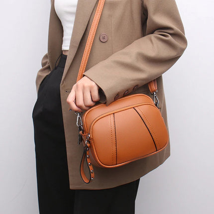 Solid Color Fashionable Rivet Zipper Women's Mobile Phone Bag Simple Soft Leather Shoulder Crossbody Small Square Bag Handbag PlatiNum