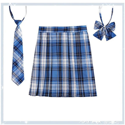 Damen Plissierter Schottenrock mit Fliege XS-5XL Harajuku Preppy Japanische Schuluniformen Mini Rock Sommer Jupe Kawaii für Mädchen