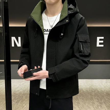 New Men's Fashion Casual Jackets Hooded Solid Zipper Pockets Camping Jackets Spring Autumn Brand Male Outdoor Sport Windbreaker