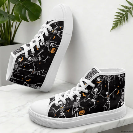 XIXIRIMIDO Red Canvas Sneakers Men New Canvas Sneakers Halloween Shoes Woman Comfortable High-Top Canvas Shoes Skull Pattern