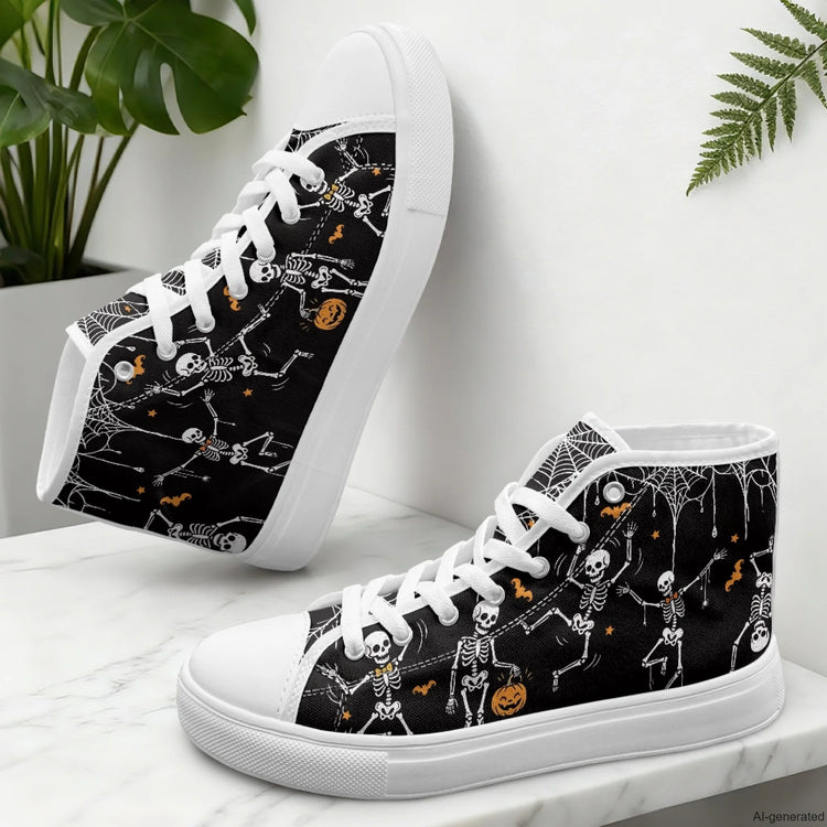 XIXIRIMIDO Red Canvas Sneakers Men New Canvas Sneakers Halloween Shoes Woman Comfortable High-Top Canvas Shoes Skull Pattern