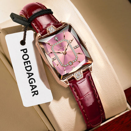 POEDAGAR Rettangolo Orologi da donna di lusso Impermeabile Data Orologio da donna in pelle Elegante orologio da polso da donna al quarzo moda Reloj regalo platinumshop