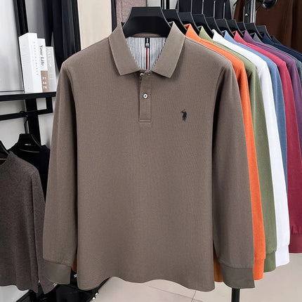 100% pure cotton autumn and winter men's sports fashion brand embroidered pony long-sleeved POLO business casual T-shirt