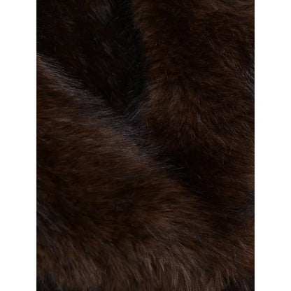 New in Reversible Double-faced Faux Fur Jacket for Women Stylish Lapel Collar Crossover Button-up Outwears Winter Brown Overcoat