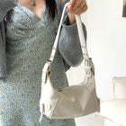 Y2K Vintage Distressed Leather Women Bag Shoulder Bag Maillard Style Underarm Purse Two Tone Crossbody Bag for Women PlatiNum