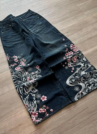 Nuovi Jeans Baggy Oversize con Ricamo a Motivo Tigre, Stile Y2K, Gotico, Harajuku, Hip Hop, Pantaloni Larghi Casual Femminili