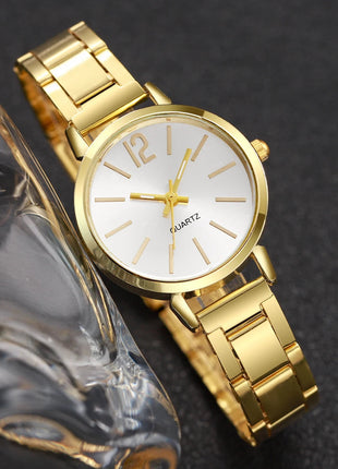 Set di braccialetti con apertura per orologio da polso al quarzo con cinturino in acciaio dorato alla moda da donna 2 pezzi platinumshop
