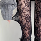 Calze Lunghe a Rete Floreali Sexy, Collant Sottili in Pizzo Jacquard Trasparente, Stile Giapponese Dolce, Calze a Rete Lolita JK Viola/Rosa