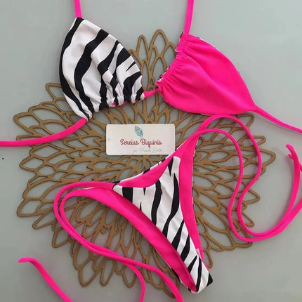 Women's 2026 Push-Up Micro Bikini - Floral Print and Solid Color Halter Brazilian Bikini Set - Beach Swimwear