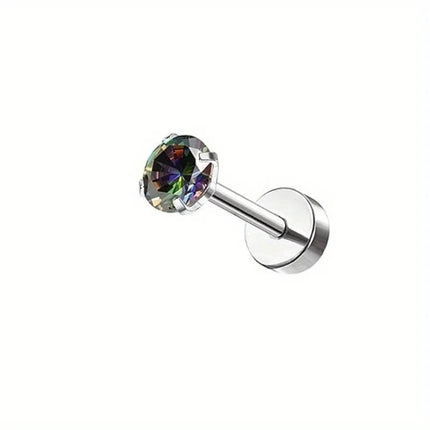 Florideco 1PC Stainless Steel Cartilage Stud Earrings for Women Opal Flat Back Earring Studs Lip Bar Nose Ear Piercing Jewellery PlatiNum