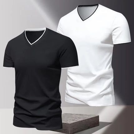 Men's Short Sleeve V-Neck T-Shirt, Men's Sporty Casual T-Shirt, Plain Simple Trendy Basic T-Shirt