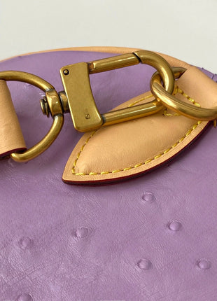 Mini Borsa Boston in Pelle Goffrata Effetto Struzzo Color Lavanda, Borsa di Lusso Multiuso