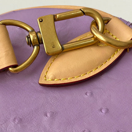 Mini Borsa Boston in Pelle Goffrata Effetto Struzzo Color Lavanda, Borsa di Lusso Multiuso