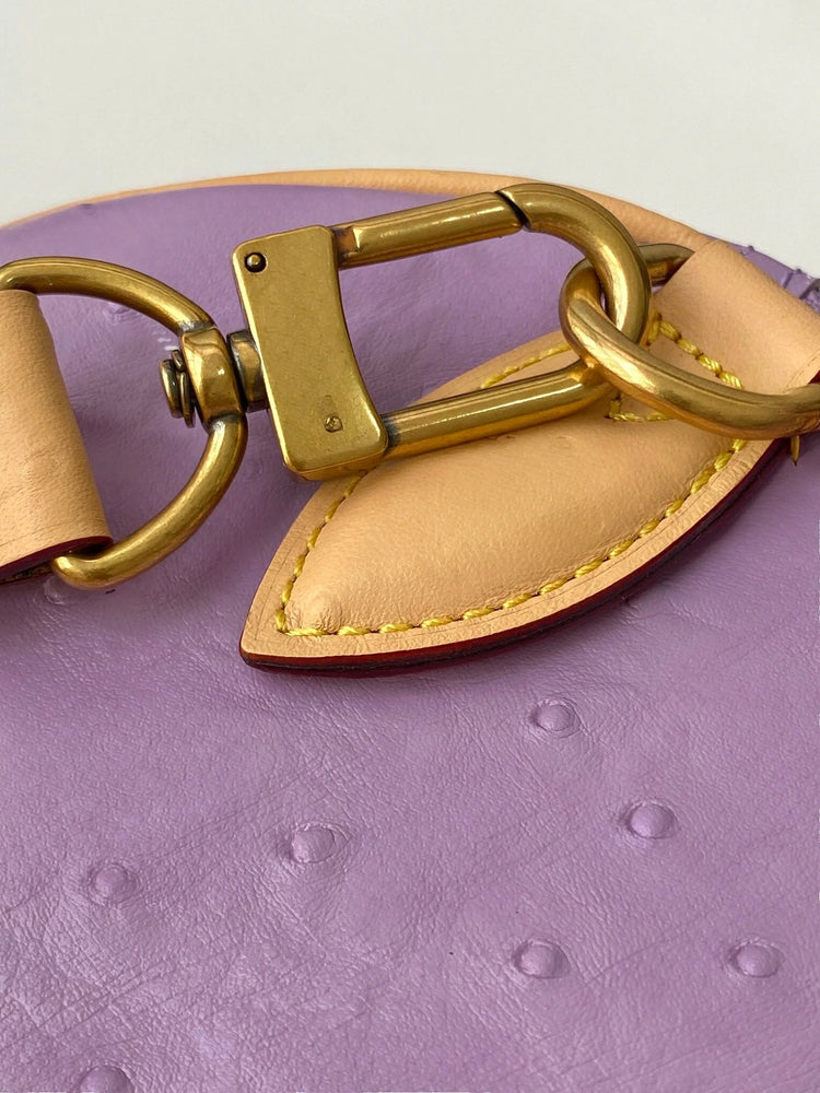 Mini Borsa Boston in Pelle Goffrata Effetto Struzzo Color Lavanda, Borsa di Lusso Multiuso
