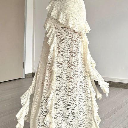 Nibber Nappe Gonne da donna Orlo irregolare Increspature multistrato Patchwork di pizzo Dolce tendenza estiva Pantaloni skinny versatili quotidiani
