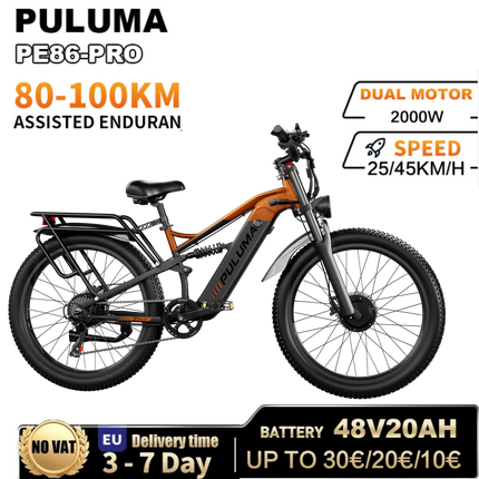 PULUMA PE86pro Bicicletta Elettrica 48V20Ah 1000W, Bici Elettrica da Città con Freni Idraulici, Doppio Motore, Mountain Bike Fuoristrada