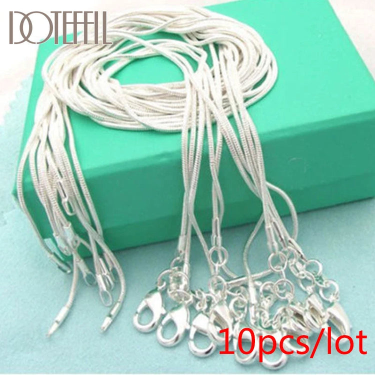 DOTEFFIL 925 Sterling Silver 5/10pcs/Lot 16/18/20/22/24/26/28/30 Inch 1.2mm Snake Chain Necklace For Woman Man Fashion Jewelry PlatiNum