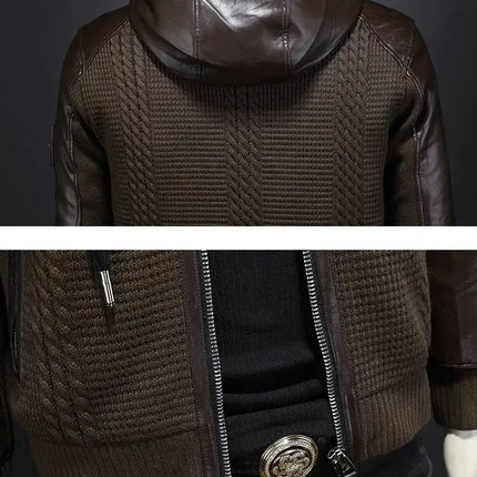 Winter Jackets Mens Duck Down Jacket Men 2025 Autumn Men's Knitted Spliced Leather Jacket Hooded Down Jacket Coat Kurtka Zimowa