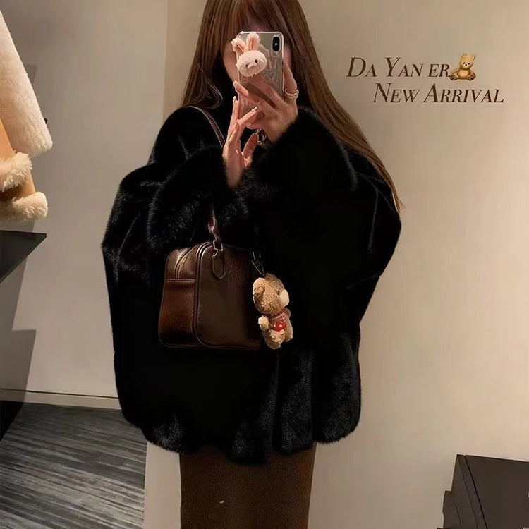 Faux Mink Fur Coat for Women Winter Thick Loose Hairy Casual Jacket Y2K Fashion Streetwear Long Sleeve Warm Fur Outerwear