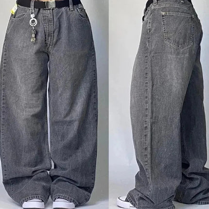 Street Vintage Jeans New Y2K Harajuku Wash Blue Multiple pockets Baggy Jeans Denim Pants Mens Womens High Waist Wide Trousers PlatiNum