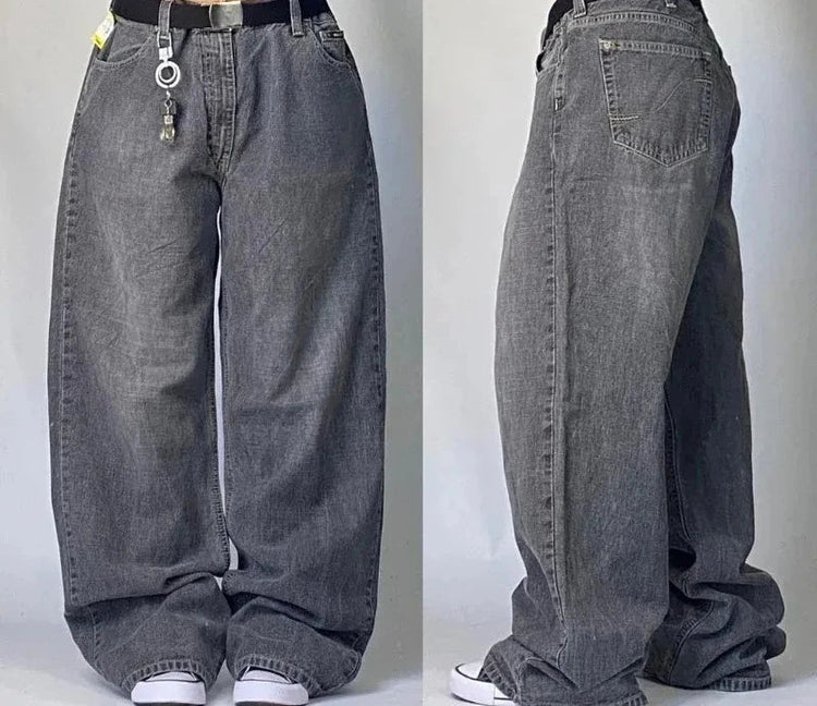 Street Vintage Jeans New Y2K Harajuku Wash Blue Multiple pockets Baggy Jeans Denim Pants Mens Womens High Waist Wide Trousers PlatiNum