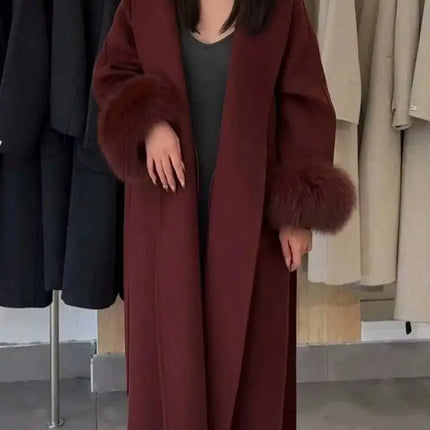 BJTZ Fox Fur Classic Long Double-Sided Pure Wool Coat For Women 2025 New Autumn Winter High-End Woolen Jacket