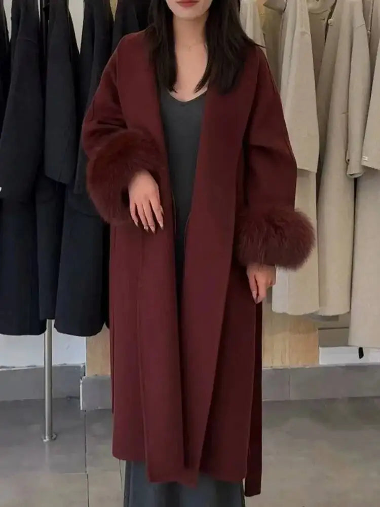 BJTZ Fox Fur Classic Long Double-Sided Pure Wool Coat For Women 2025 New Autumn Winter High-End Woolen Jacket