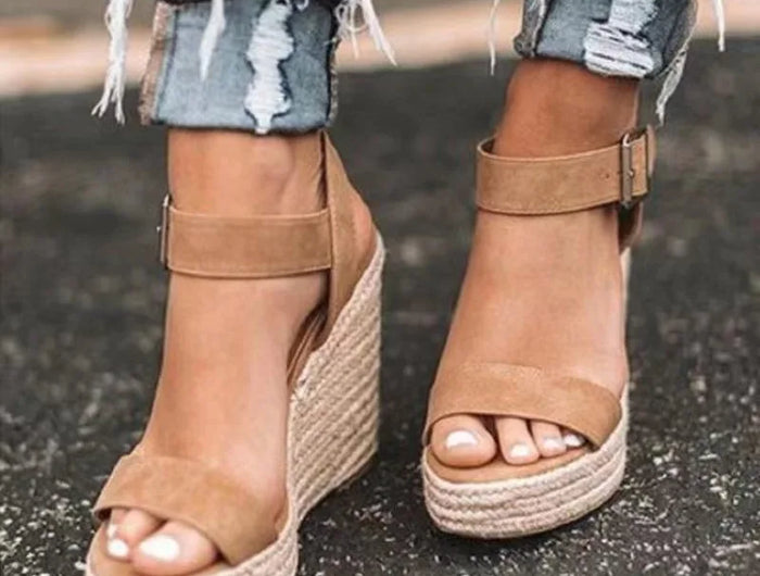 Nuovi Sandali Donna Espadrillas con Zeppa 2026, Open Toe con Cinturino e Fibbia, Platform Estivi da Spiaggia Casual Comodi Antiscivolo Taglie Forti