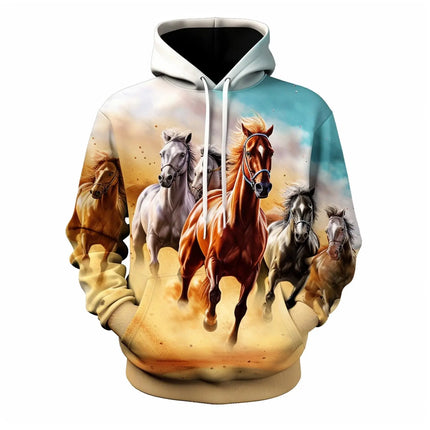 Horse Animal Graphic 3D Print Hoodies Men Women Hooded Sweatshirts Oversized Harajuku Pullover Tracksuit Coat Man Clothing