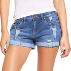 High-End Elastic Ripped Denim Shorts for Women Comfortable Fit Fashionable Tear Design PlatiNum