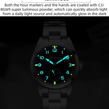 ADDIESDIVE 36mm Men's VH60 Quartz Watch BGW9 Night Light Bubble Glass 100m Waterproof Stainless Steel Men's Simple Watch AD2099