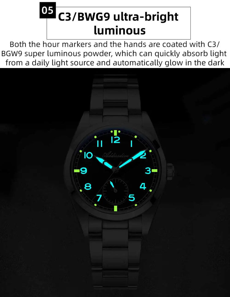 ADDIESDIVE 36mm Men's VH60 Quartz Watch BGW9 Night Light Bubble Glass 100m Waterproof Stainless Steel Men's Simple Watch AD2099