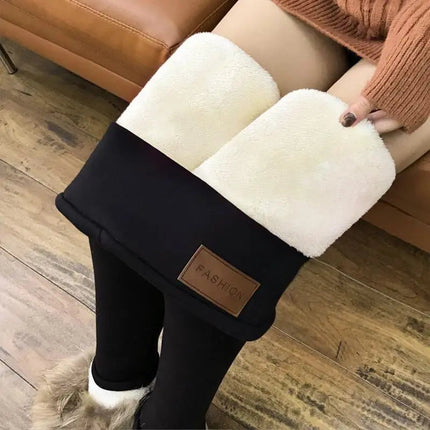 Winter Thicken Warm Leggings Women Lamb Cashmere Joggers High Waist Fleece Elastic Tights Warm Tights Pants Slim Velvet Legging PlatiNum