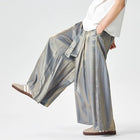 Straight leg pants Retro Chinese style floral wide leg pants with satin surface Men's loose casual pants Comfortable and breathable