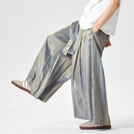 Pantaloni a gamba dritta Pantaloni a gamba larga floreali con superficie in raso retrò stile cinese Pantaloni casual larghi da uomo Comodi e traspiranti
