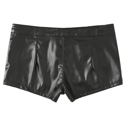 Womens Sexy Tight Fitting Hot Pants Lace-up Pockets Hot Minipants PU Leather Rivets Rave Shorts Wet Look Rave Bar Club Wear