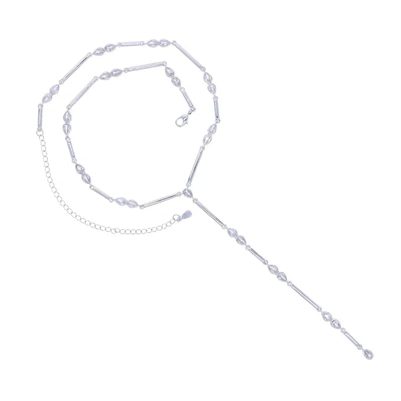 Nuovo speciale color oro Goccia d'acqua Bling Ovale CZ Collana girocollo Lariat Lunga barra a goccia a forma di Y Lunga nappa Gioielli da donna 2025