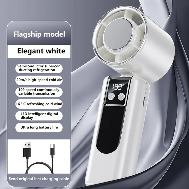 Ventilatore Portatile USB a 199 Velocità con Display Digitale, Grande Turbina Eolica, Mini Ventilatore Rinfrescante