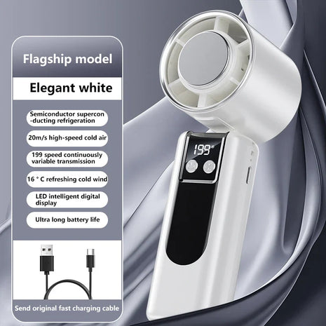 Ventilatore Portatile USB a 199 Velocità con Display Digitale, Grande Turbina Eolica, Mini Ventilatore Rinfrescante