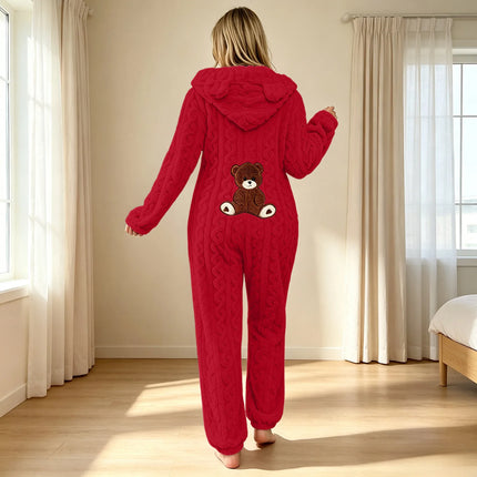 Animal Kigurumi Costume Cute Bear Onesie For Women Men Adult Cartoon Animal Pajamas Winter Soft Warm Fleece Hooded Sleepwear