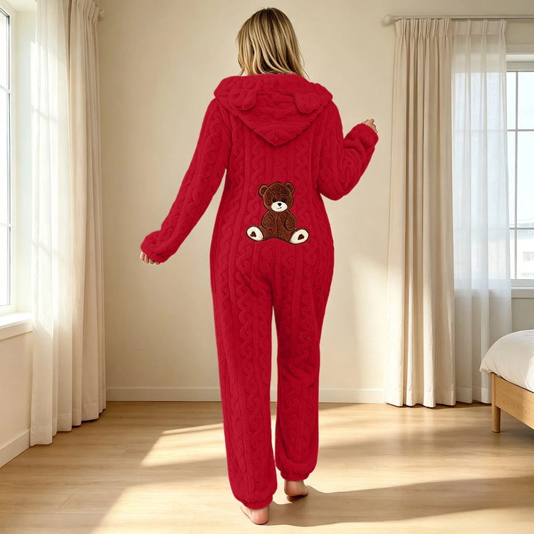 Animal Kigurumi Costume Cute Bear Onesie For Women Men Adult Cartoon Animal Pajamas Winter Soft Warm Fleece Hooded Sleepwear