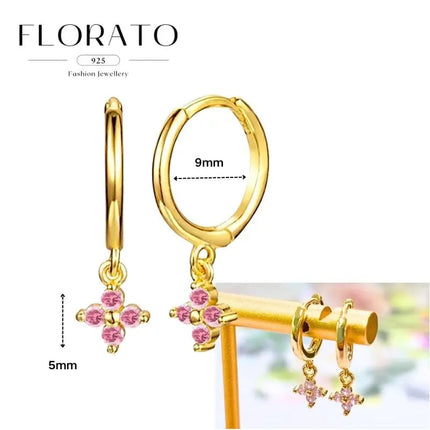Lussuosa geometria 925 orecchio in argento sterling Ago rosa serie zircone orecchini a cerchio pendenti dolce moda regali di gioielli da sposa platinumshop