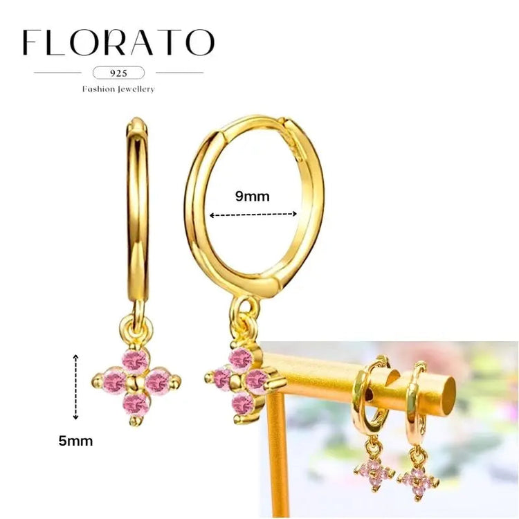 Lussuosa geometria 925 orecchio in argento sterling Ago rosa serie zircone orecchini a cerchio pendenti dolce moda regali di gioielli da sposa platinumshop