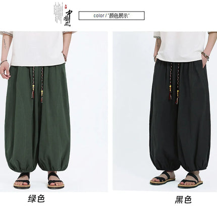 Pantaloni Lantern da Uomo: Pantaloni Casual in Cotone e Lino, Tinta Unita, Oversize, Comodi, a Gamba Larga, Stile Streetwear - Vendita Calda
