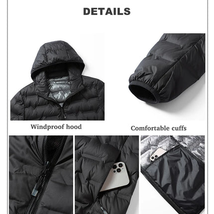 EUMERGX Men's Down Jacket Winter Warm Duck Down Lightweight Padding Jackets Camping Climbing Trekking Graphene Lining Coat