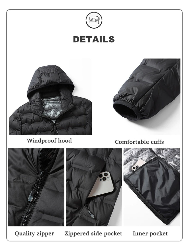 EUMERGX Men's Down Jacket Winter Warm Duck Down Lightweight Padding Jackets Camping Climbing Trekking Graphene Lining Coat