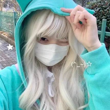 Zipper Hoodie Gothic Cartoon Kawaii Cat Ear Y2k Jacket Zip Up Thin Coat Spring Autumn Cute Core 2000s Clothes Fall Sweatshirts